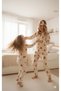 Mother Daughter Pajama Set Premium Suede Sleepwear with Headband Front Buttoned Long Sleeve Winter Teddy Bear Beige - 4