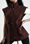 Mari̇da Gabardine Fabric Pocketed Drawstring Waist Autumn Vest - 2