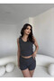 Women's Anthracite Waist Folded Shorts Blouse Basic Set Hzl25W-Zk11191 - 3