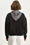 Women's Black Scarf Detailed Leopard Embroidered Three Thread Embroidered Oversize Sweatshirt 6917 60283616 - 7