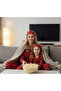 Mother Daughter Pajama Set Premium Suede Sleepwear with Headband Front Buttoned Long Sleeve Winter Heart Red