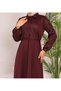 Shirt Collar Cuffed Buttoned Sleeves Belted Top Size Printed Imported Knitted Fabric Full Length Dress - 2