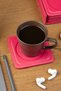 Coasters, Set of 6, Desktop Round Cup Coaster, Vegan Faux Leather, 11X11 Cm., Fuchsia - 6