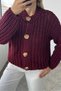 Thick Knitted Crew Neck Burgundy Wool Cardigan - 3