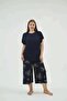 Women's Plus Size Navy Blue Short Sleeve Crew Neck Capri Pajama Set C6T5N271
