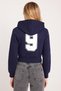 Women's Slim Fit Slim-Fit Cotton Hooded Printed Navy Blue Cardigan - 6