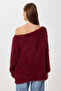 Open Shoulder Bearded Soft Textured Knitwear Sweater Lmt0044 Bordo - 5