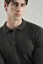 Men's Slim Fit Buttoned Polo Neck Knitwear Khaki T-Shirt