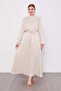 Beige Floral Stone Detailed Cupra Dress