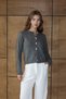 Pearl Button Detailed Soft Textured Crew Neck Knitwear Cardigan Aw25Hi0043