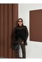 Women's Black Collar Tulle Blouse with Scarf and Ruffle Detail - 5