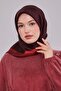 وشاح حريري من التويل باللون العنابي الداكن مع حواف مطرزة - 3