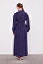 Navy Blue Waist-Tie Pleated Detail Cupra Dress - 4