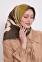 وشاح حريري من التويل بنمط زهور رسمية باللون الكاكي - 3