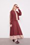 Burgundy Short Cardigan Zipper Closure Skirt Set - 2