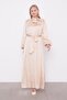 Beige Belt Detailed Satin Crinkle Dress