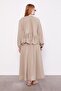 Beige Stripe Lace Detail Skirt Suit - 5