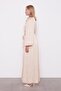 Beige Belt Detailed Satin Crinkle Dress - 3