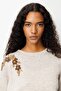 Women's Crew Neck Shoulder Embroidered Wool Sweater V.Beige - 3