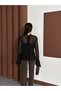 Women's Black Collar Tulle Blouse with Scarf and Ruffle Detail - 8