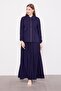 Navy Blue Stone Collar Detail Pleated Skirt Set