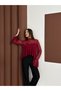Women's Burgundy Tulle Blouse with Ruffle Detail and Scarf Collar - 4