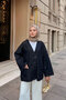 Women's Double Breasted Collar Denim Jacket Dark Blue - 3
