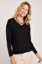 Women's Slim Fit Slim Fit Viscose Fabric V Neck Black Blouse - 5