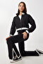 Contrast Stripe Ribbed Knitted Top and Bottom Set Lfw0010 Black