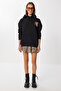 Hooded Printed Oversize Ribbed Knitted Sweatshirt Lfw0011 Black - 3