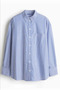 Blue Striped 100% Cotton Loose Fit Women's Shirt - 6