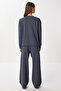 Contrast Stripe Detailed Knitted Top and Bottom Set Lzv0034 Smoked - 8