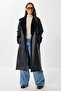 Fur Collar Long Faux Leather Trench Coat Lgp0028 Black - 3