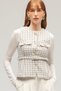Beige Women's Gold Button Detailed Pocketed Woven Tweed Vest - Belted - 3