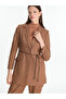 Women's Double Breasted Collar Leather Rope Detailed Tan Combination Suit Tk-1694 - 5