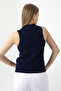 Women's V-Neck Button Closure Knit Vest Navy Blue - 25K 2210 - 3