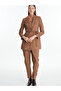 Women's Double Breasted Collar Leather Rope Detailed Tan Combination Suit Tk-1694 - 7