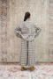 Cream Brown Cotton Plaid Pleated Trousers - 3