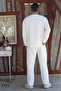 Men's Quilted Fabric Regular Long Sleeve Sweatshirt with Pockets Elastic Waist Lace-Up Pants Set - 7