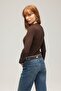 Brown Women's Long Sleeve Crew Neck Ribbed Knit Blouse - 5