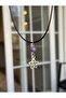 Amethyst Natural Stone Spiral Star Leather Cord Necklace, Vortex Spiral Star Handmade Natural Stone Necklace