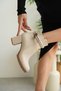 Women's Beige Zippered Buckle Detailed Daily Use Short Heeled Boots Shoes - 5