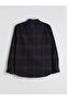 Navy Blue Regular Fit Long Sleeve Plaid Gabardine Men's Shirt - 6
