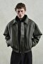 Men's Textured Khaki Leather Jacket - 5