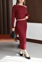 Blouse with Asymmetrical Neckline, Long Sleeves with Cuffs and Open Shoulders. Elastic Waist Midi Length Skirt. - 7