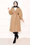 Elasticized Sleeve End Mobile Belted Hijab Trench Camel - 6