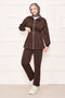Pile Detailed Zippered Double Suit Brown - 5