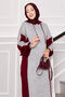 Hooded Sportswear Knitwear Dress Burgundy-Grey - 2