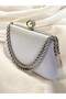 Silver Gray Color Glittery Satin Silver and Pearl Detailed Chain Strap Women Evening Dress Bag Wedding Engagement Prom - 2