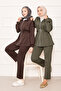 Pile Detailed Zippered Double Suit Brown